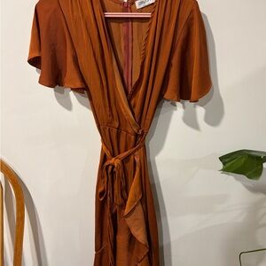 Rust Orange Wrap Bridesmaid Dress